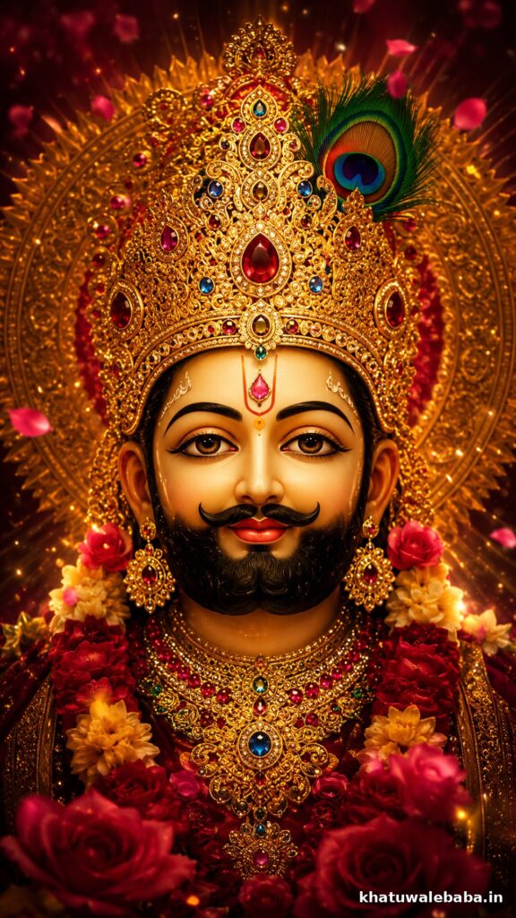 Khatu Shyam Ji HD Wallpaper — स्वर्ण मुकुट और मोरपंख