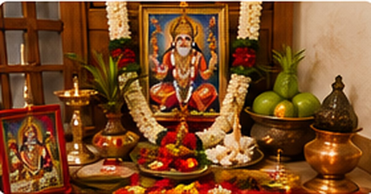 भाद्रपद पूर्णिमा 2026 पर सत्यनारायण पूजा की सजी हुई वेदी
